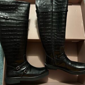 SARTO By Franco Sarto Black Croc-Embossed Boots